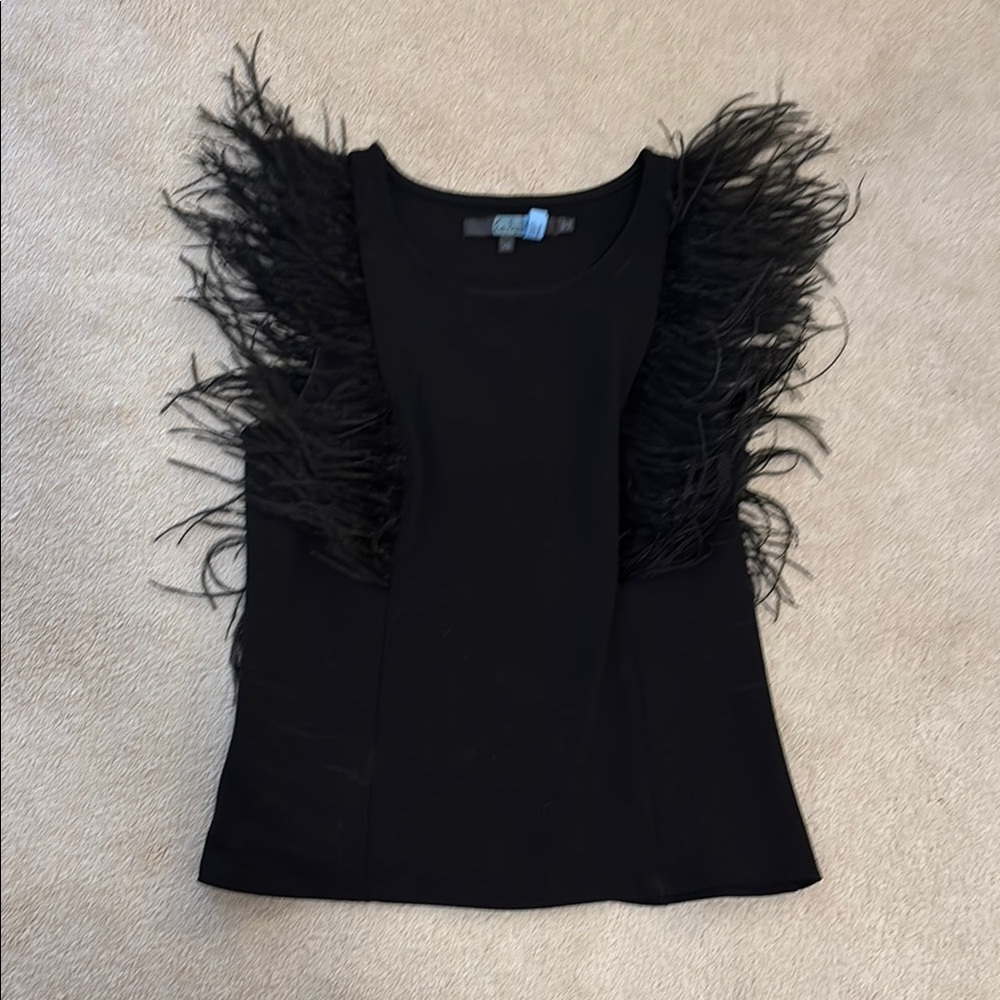 Anthropologie- Elegant Black Feathered Women's Top